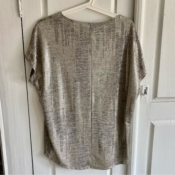🆕 MANDEE Black/Tan w Silvery-Gold Pattern Crew Neck, Dolman  Sleeve Top XS NWT - Picture 4 of 9